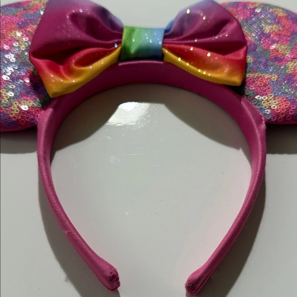 Disney Pink Rainbow Sequin Minnie Ears Headband